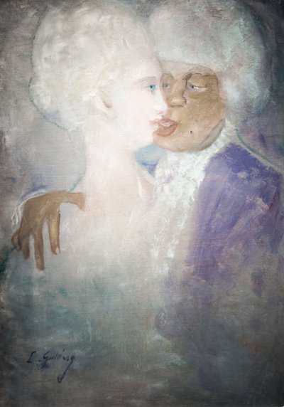 Mulatto Man and Sculpture-white Woman by Lajos Gulácsy